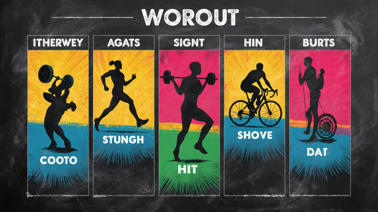 Týdenní tréninkový rozvrh s posilováním, HIIT a cviky na střed těla.