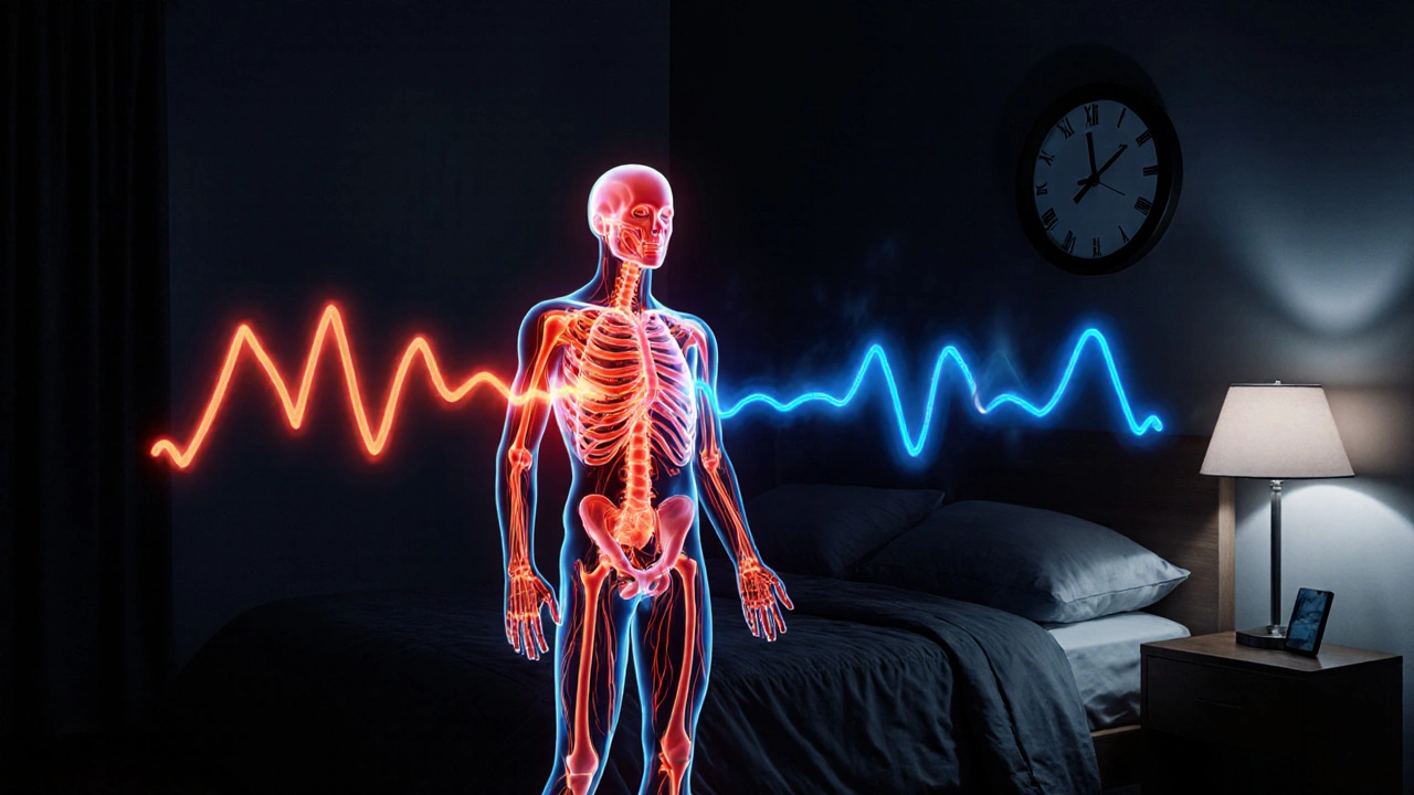 Grafické znázornění nervového systému v přechodu mezi aktivací a odpočinkem ve večerní místnosti.