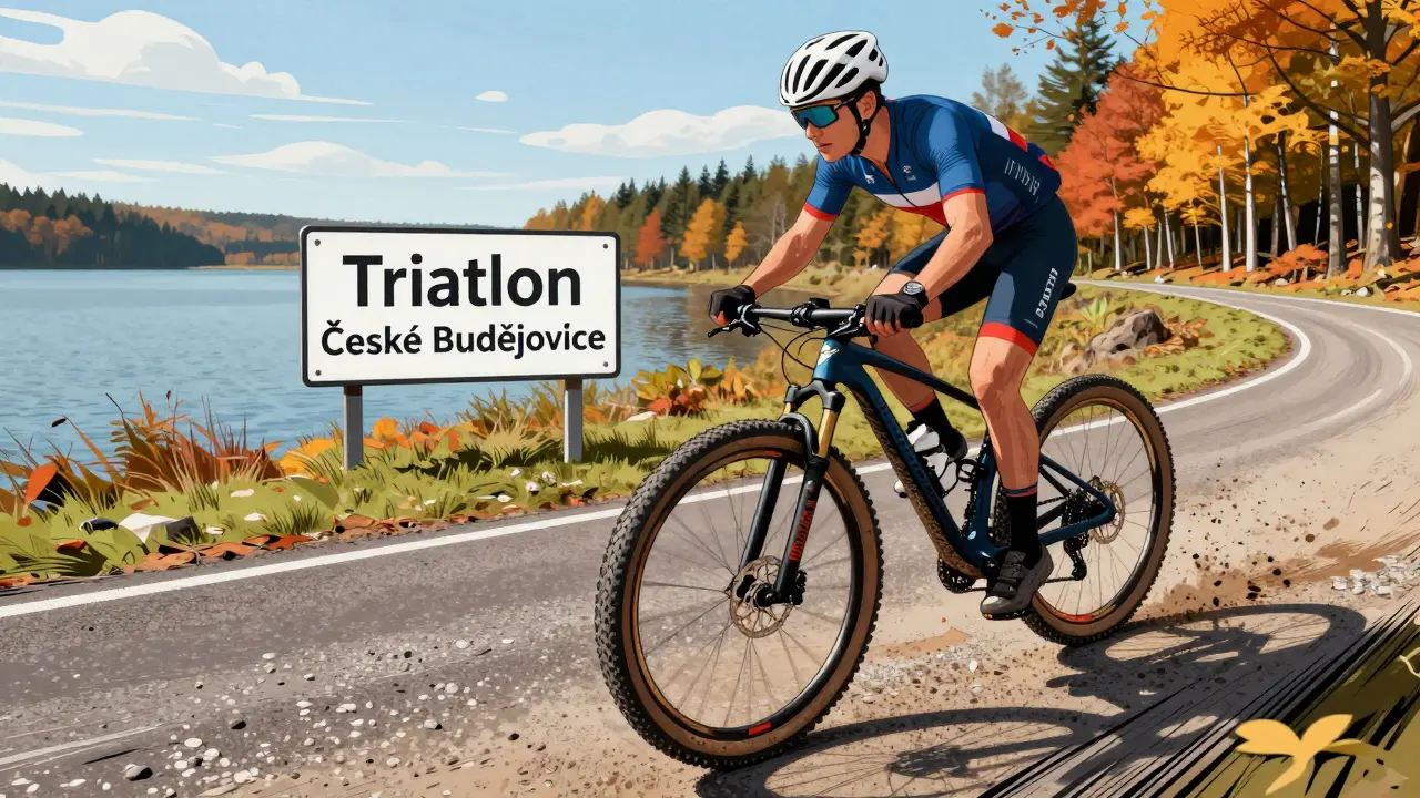 Horské kolo projíždí smíšený terén s asfaltem a štěrkem, zatímco silniční kola zůstávají uvíznutá.