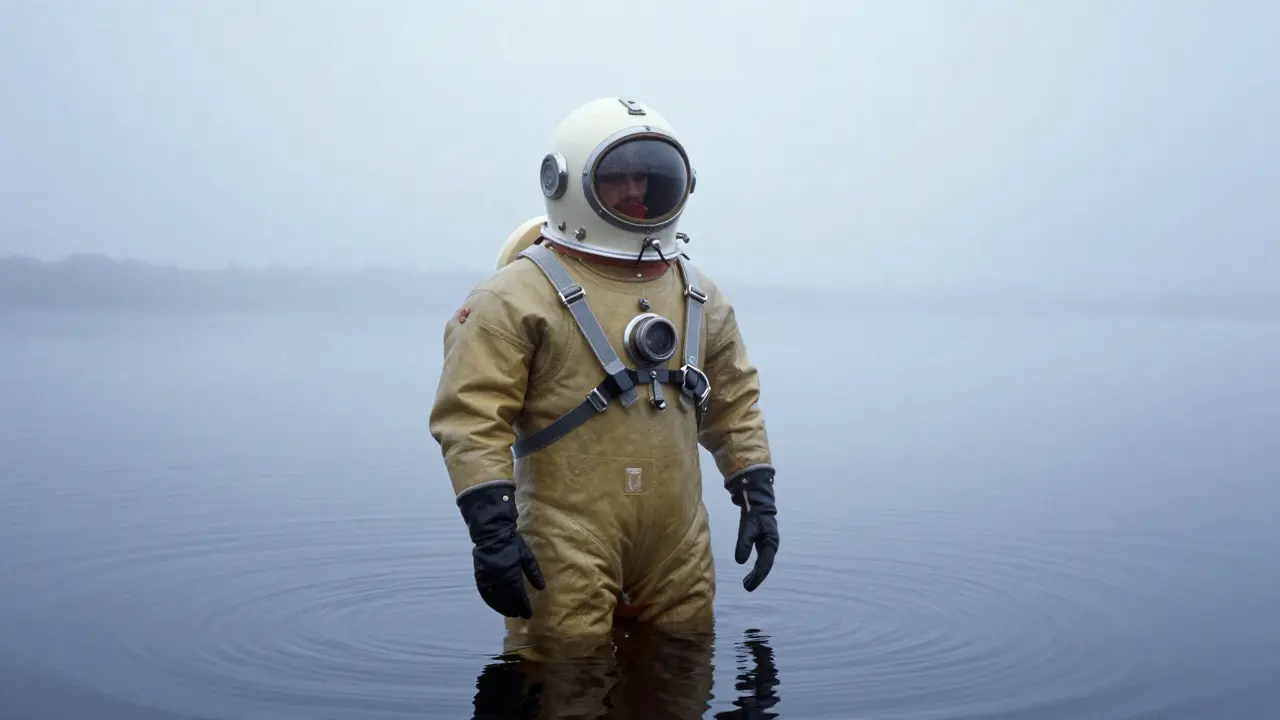 Auguste Piccard se chystá s prvním těsným potápěčským oblekem do jezera.