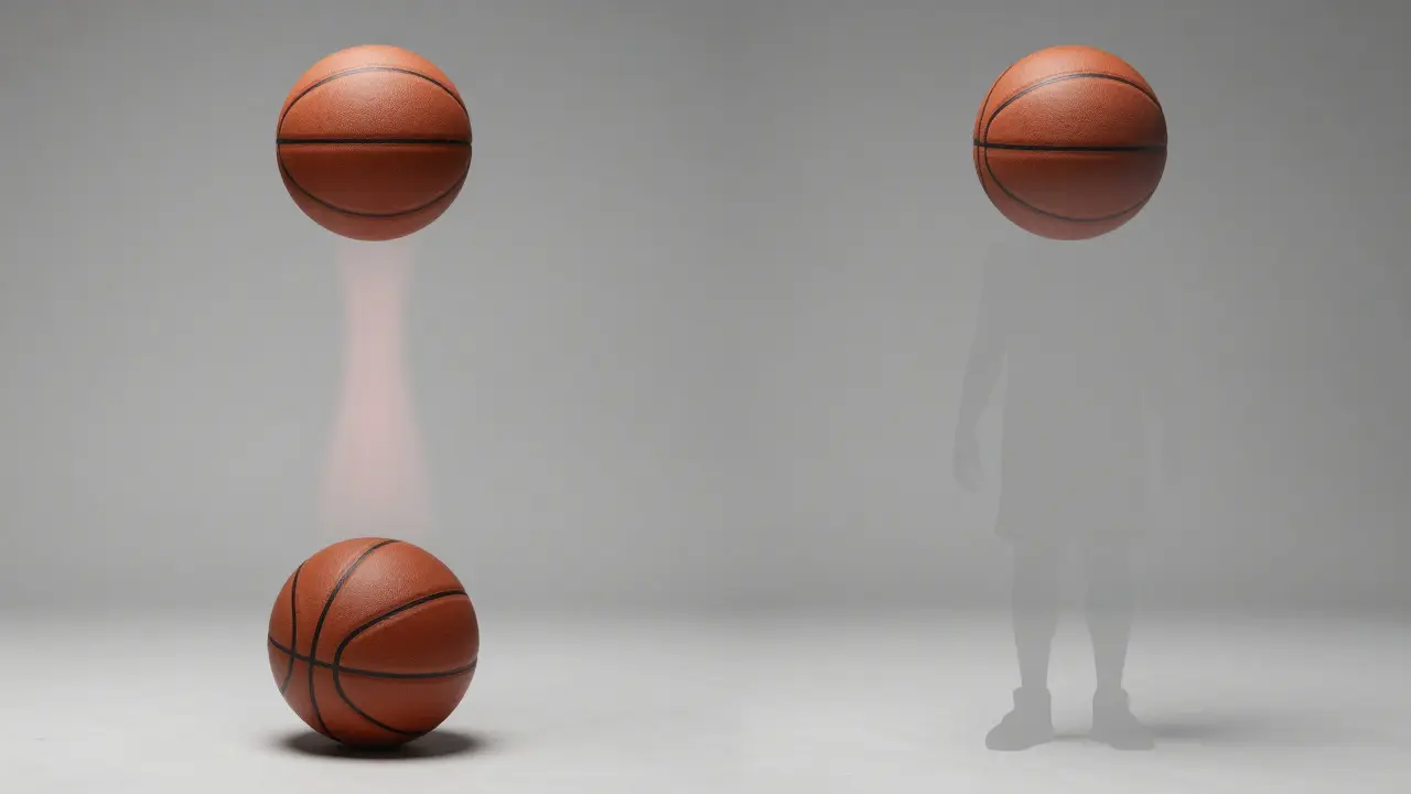 Ilustrace testu odrazu basketbalového míče pro kontrolu tlaku