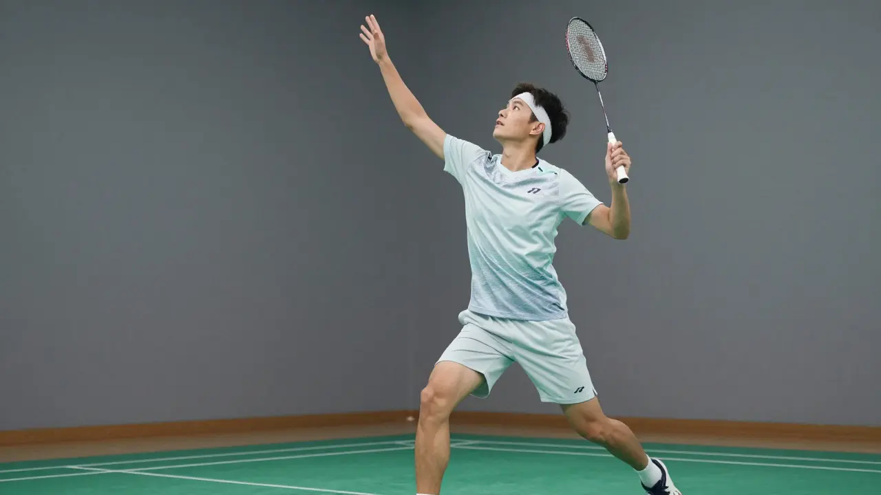 Začátečník hraje badminton v hale