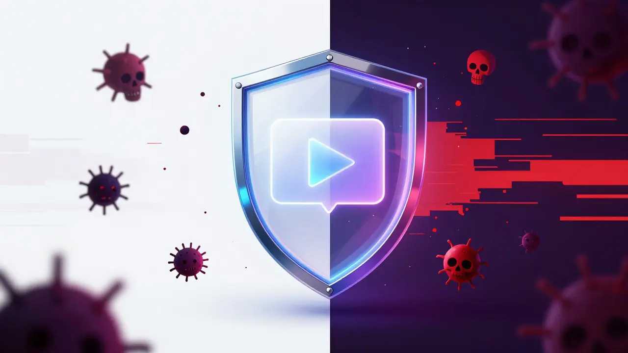 Konceptuální umění porovnávající bezpečné a nelegální streamy