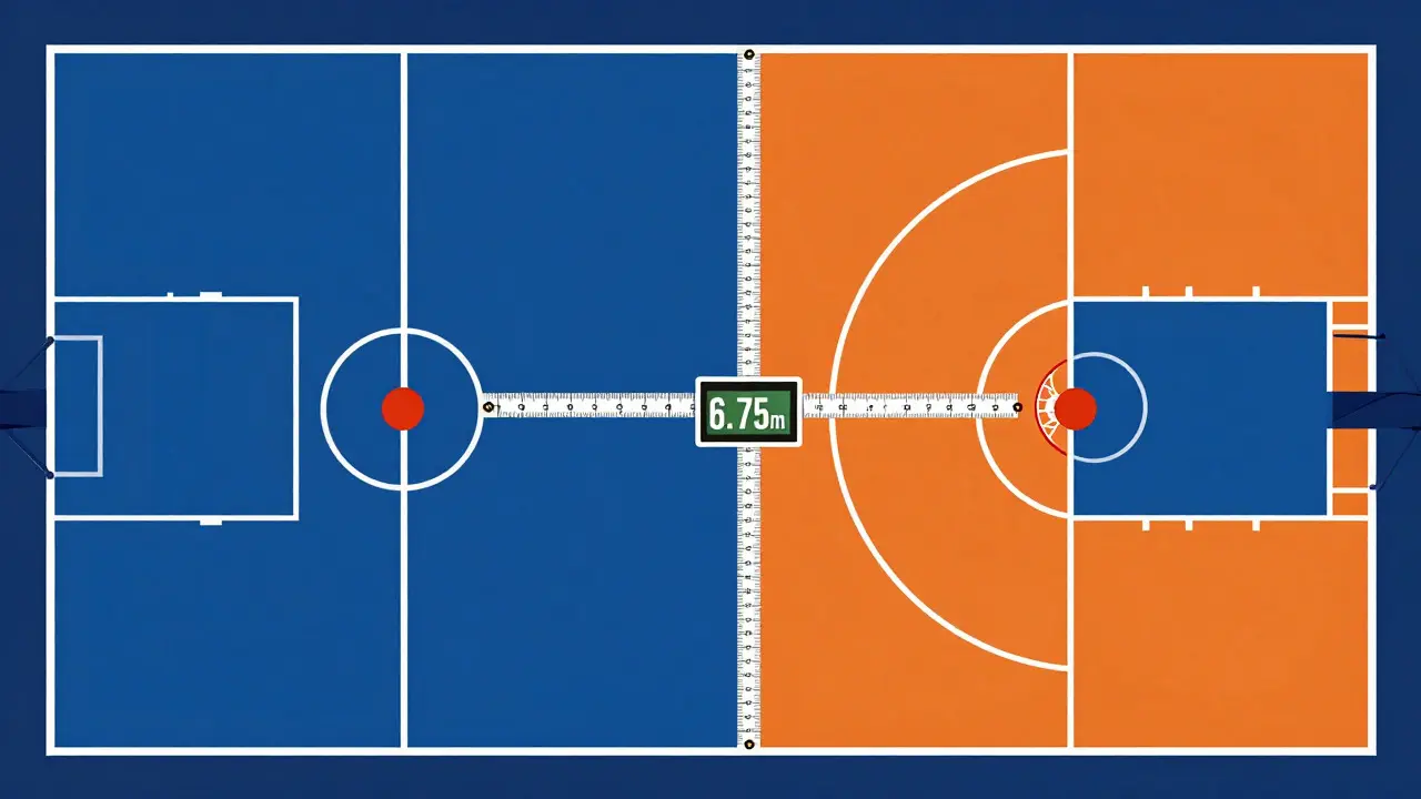 Srovnání délky trojkové čáry v systémech FIBA a NBA