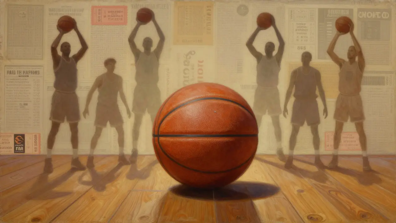 Symbolické zobrazení historie evropského basketbalu s míčem