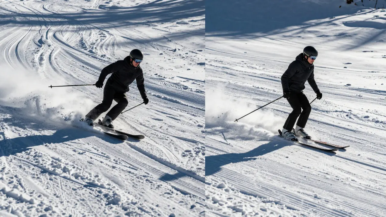 Side-by-side comparison of messy sliding tracks versus clean carving lines