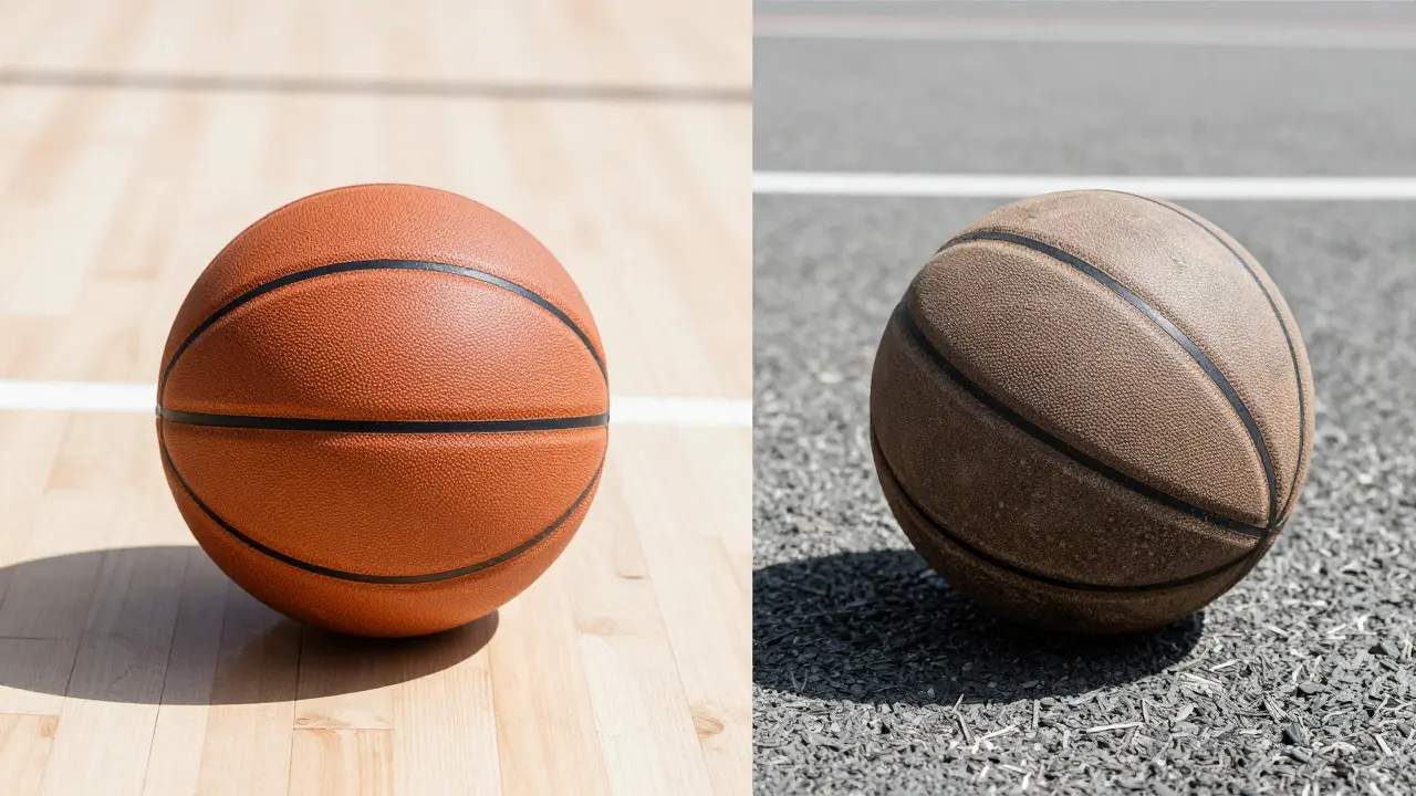 Srovnání halového a venkovního basketbalového hřiště s příslušnými míči