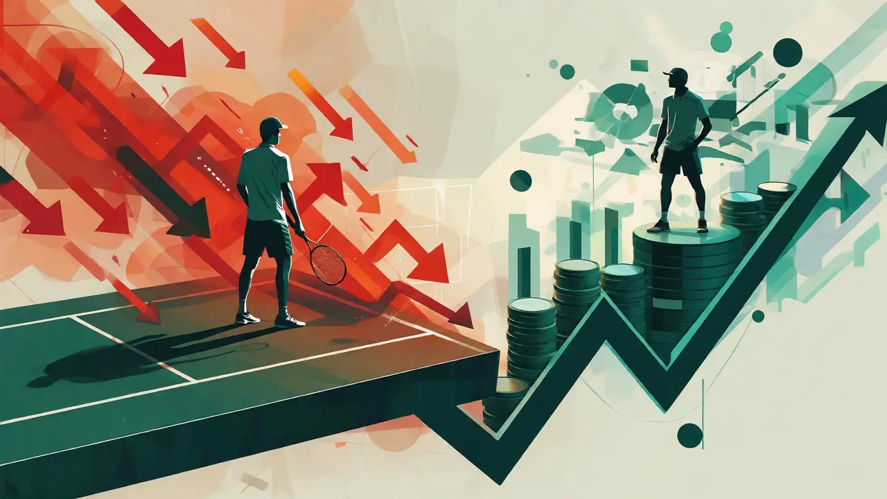 Konceptuální ilustrace psychologie sázení na tenisovém kurtu